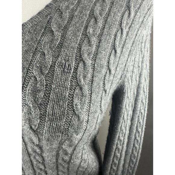 Vtg Lauren Ralph Lauren Cashmere V-Neck Pullover Sweater Gray Women's Medium - Picture 9 of 14